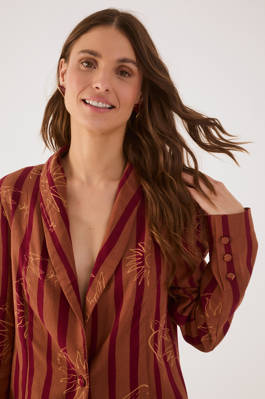 Brown Encanto Lapel Buttoned Blazer