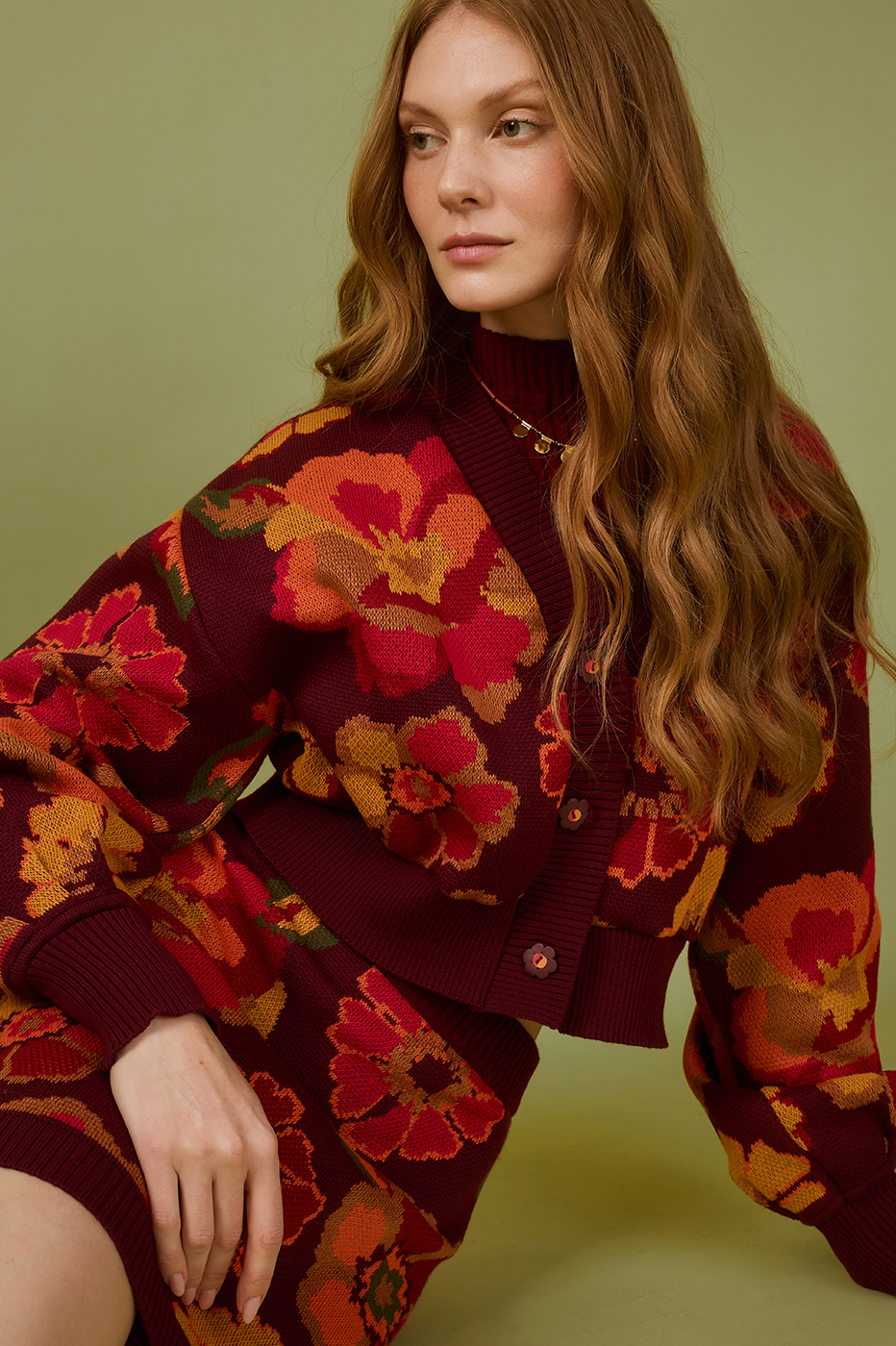 Garden Print Jacquard Knit Coat