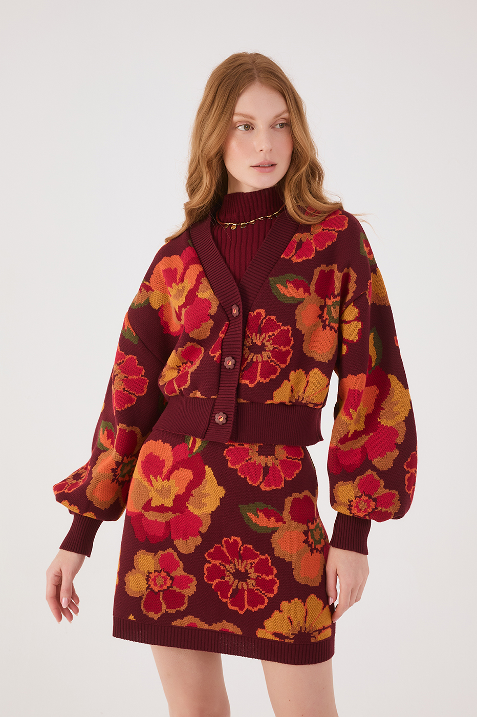 Garden Print Jacquard Knit Coat