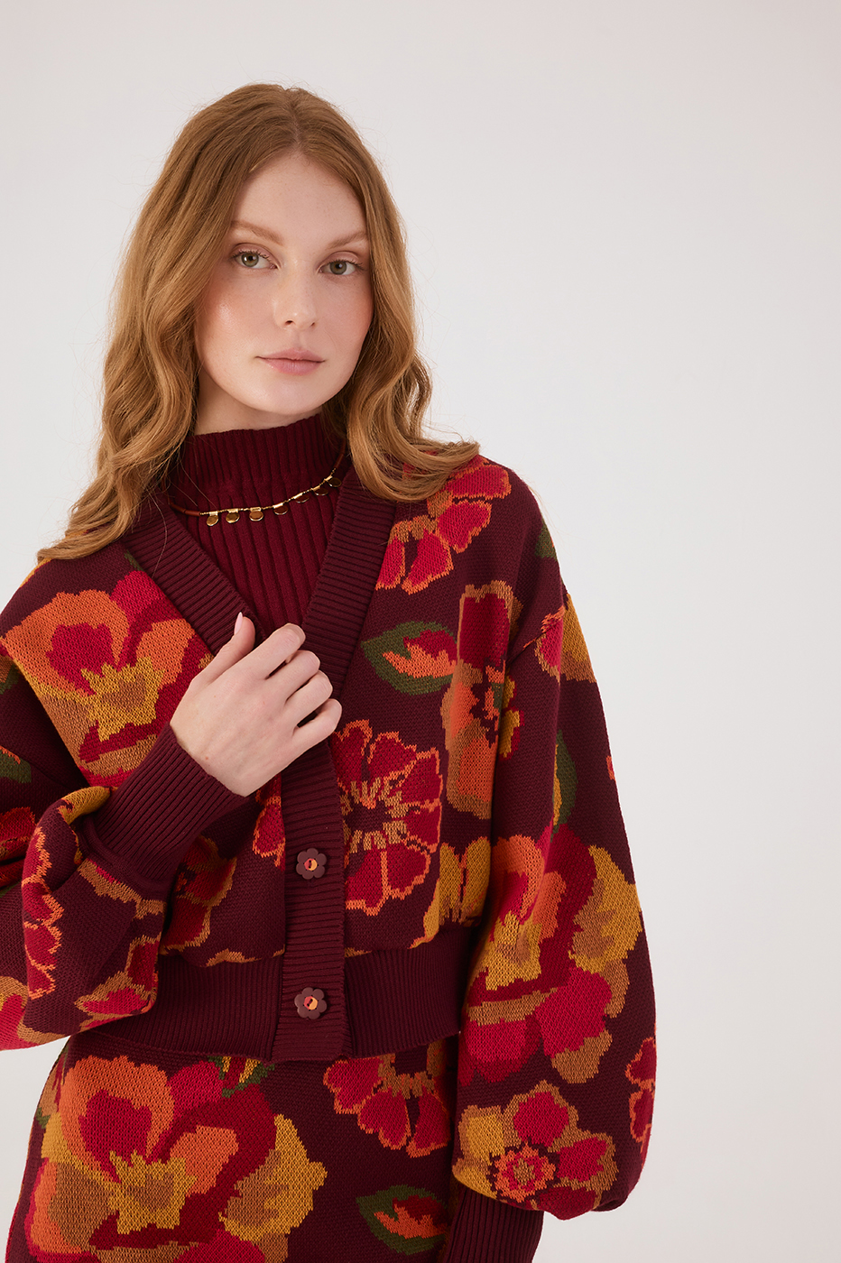 Garden Print Jacquard Knit Coat