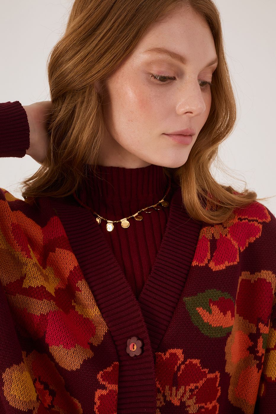 Garden Print Jacquard Knit Coat