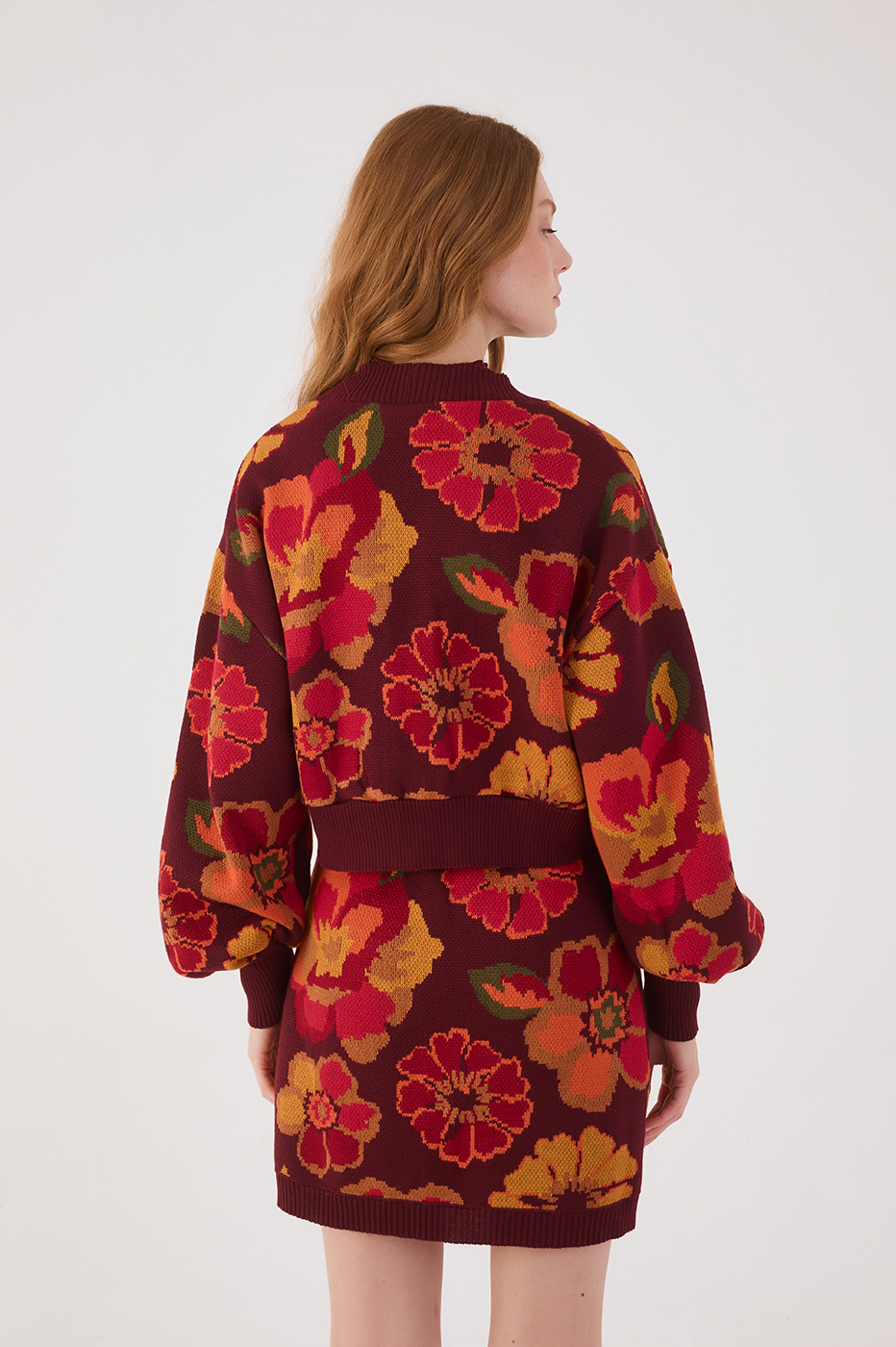 Garden Print Jacquard Knit Coat