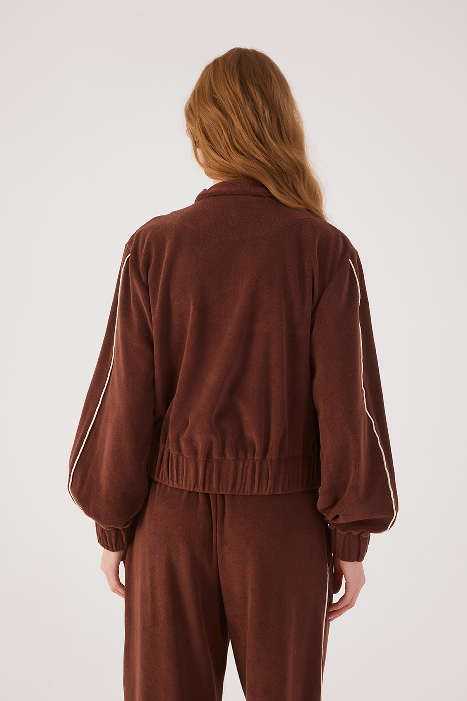 Brown Love Embroidered Front Zipper Fleece Jacket