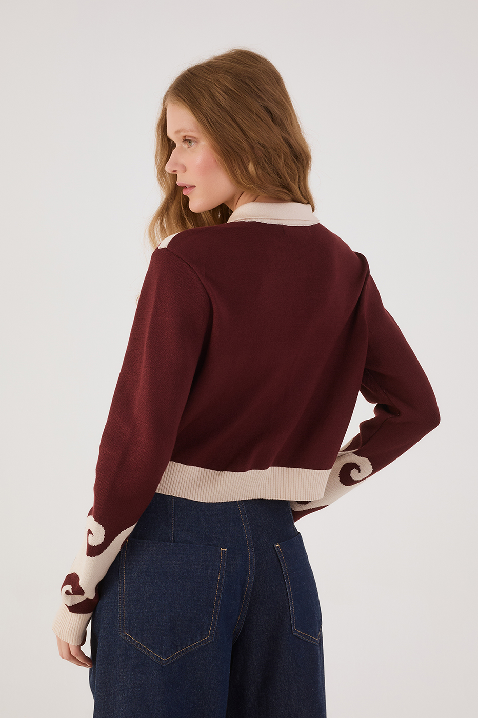 Wine Bossa Paradise Collared Buttoned Tricot Cardigan_5