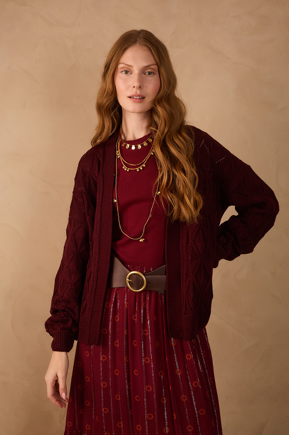 Wine Bossa Veleiro Open Tricot Cardigan_1