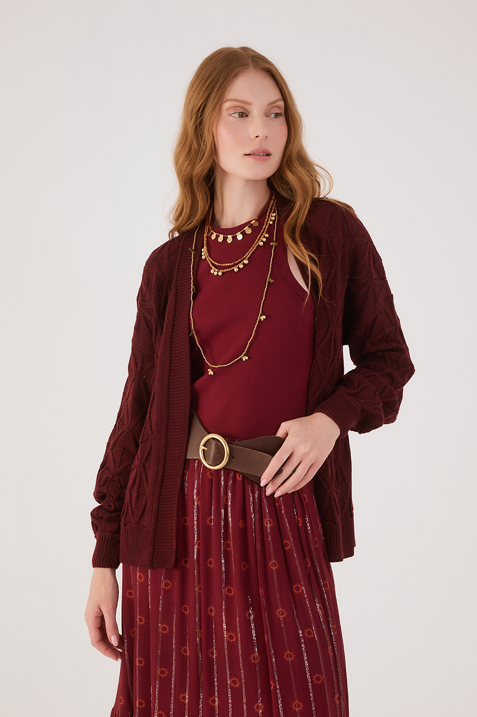 Wine Bossa Veleiro Open Tricot Cardigan_2