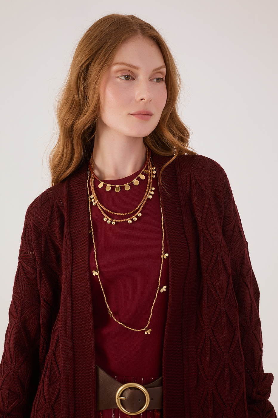 Wine Bossa Veleiro Open Tricot Cardigan_3