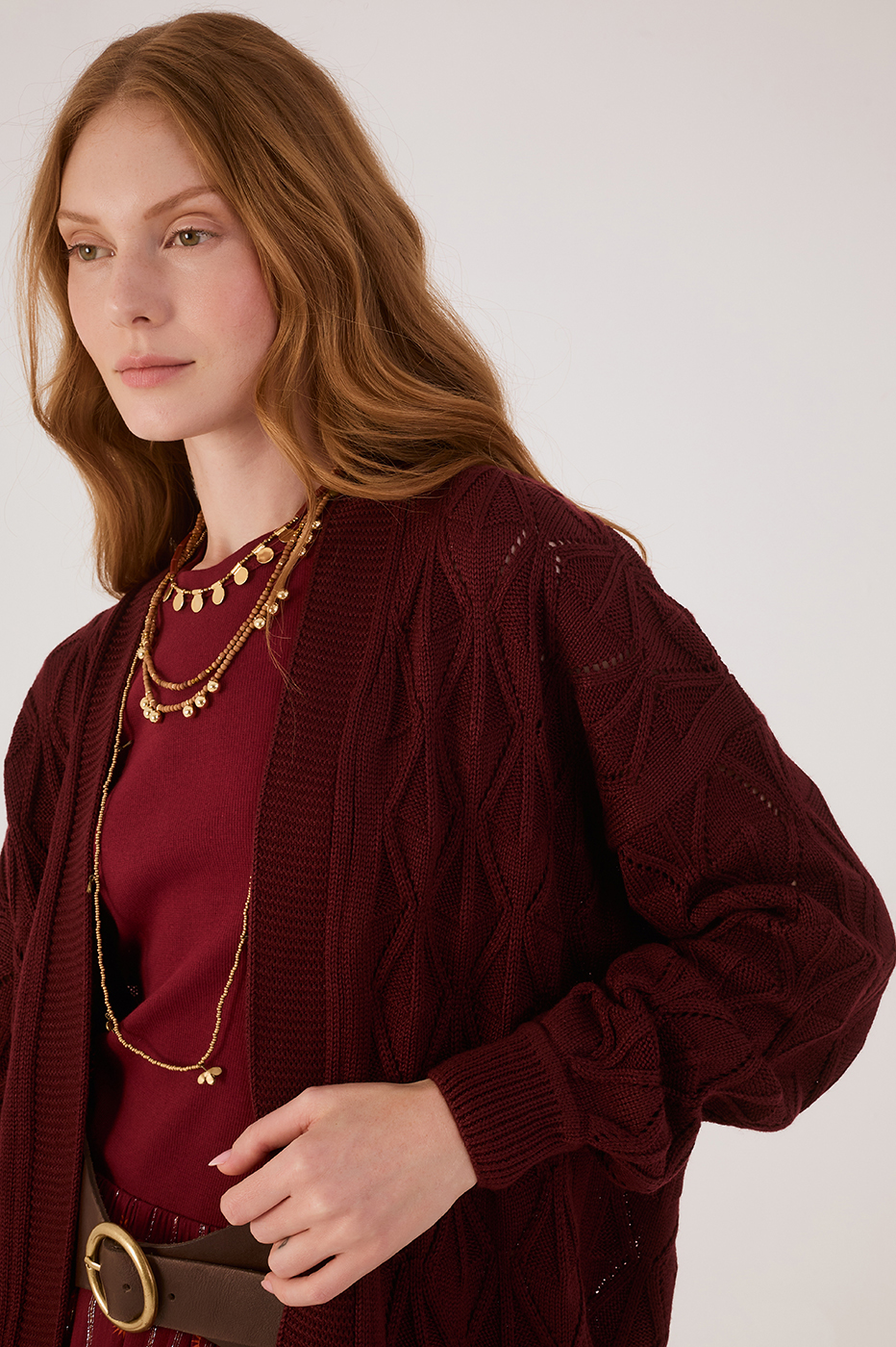 Wine Bossa Veleiro Open Tricot Cardigan_4