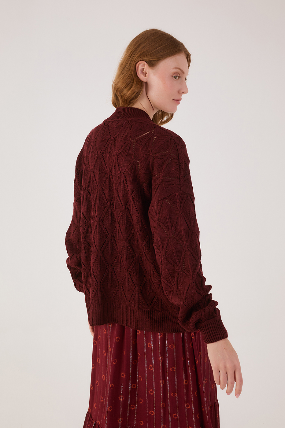 Wine Bossa Veleiro Open Tricot Cardigan_5