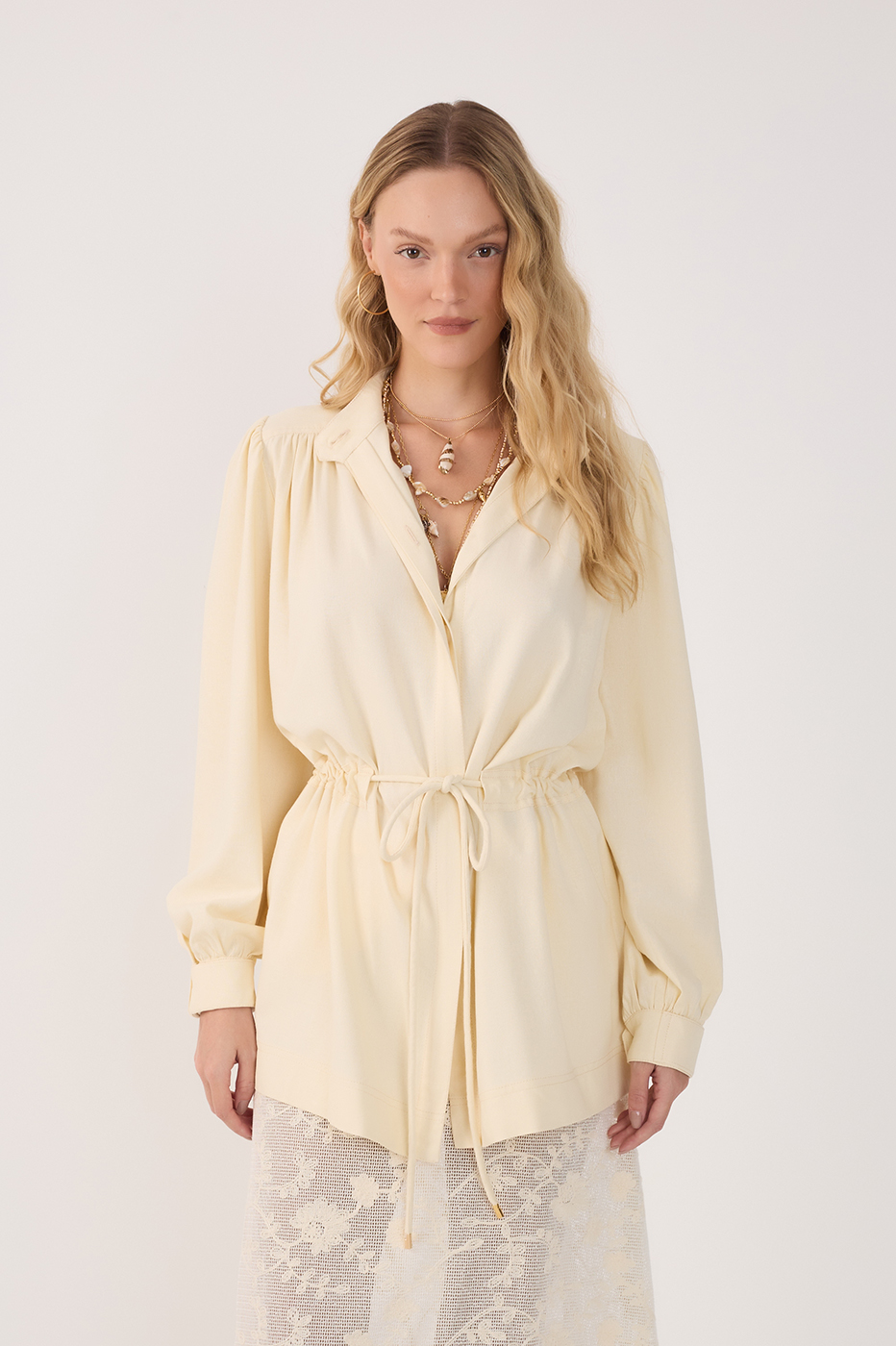 Beige Collared Adjustable Waist Parka_2