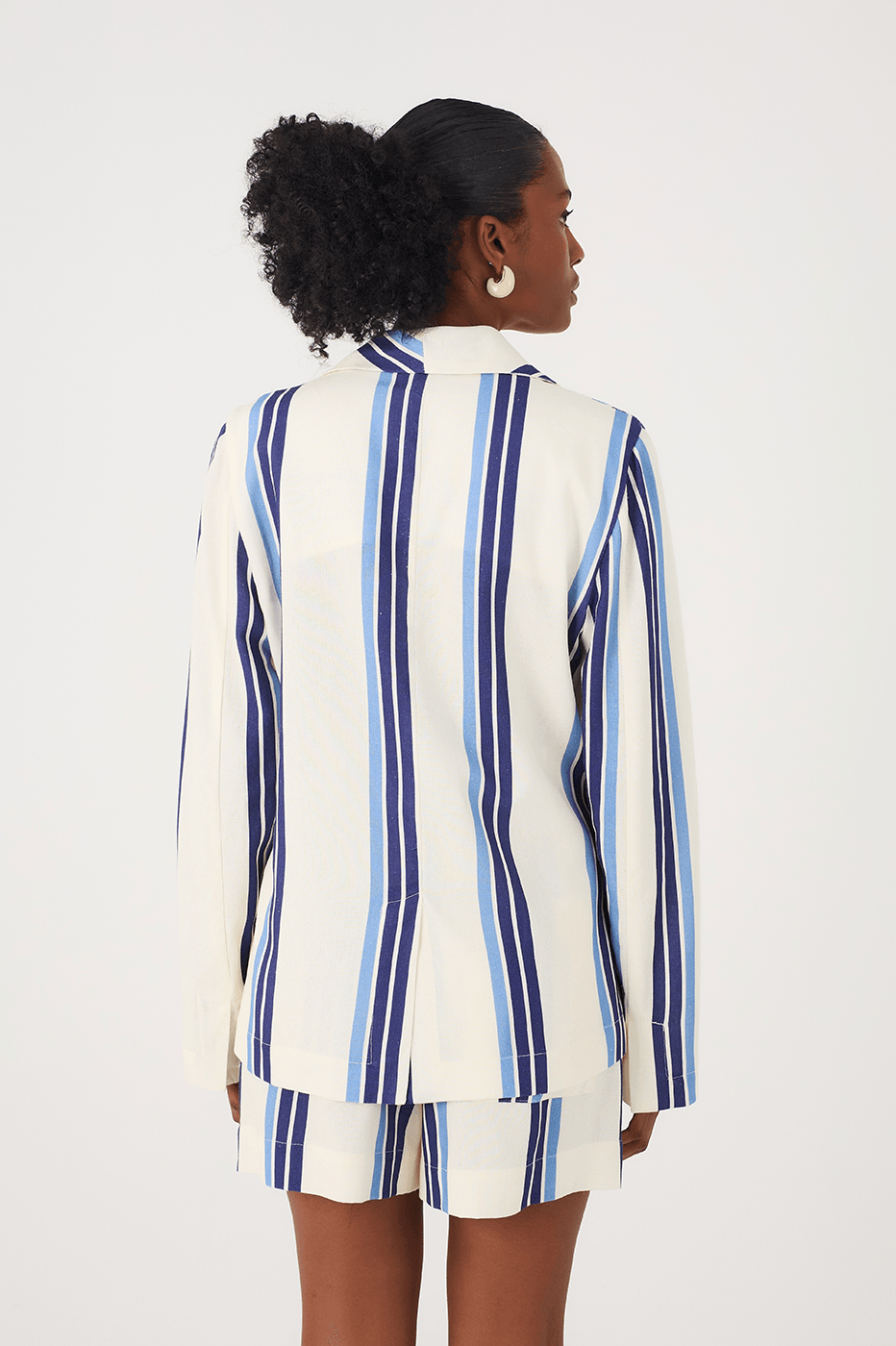 Blue Stripes Joa Lapel Button Linen Blazer_4