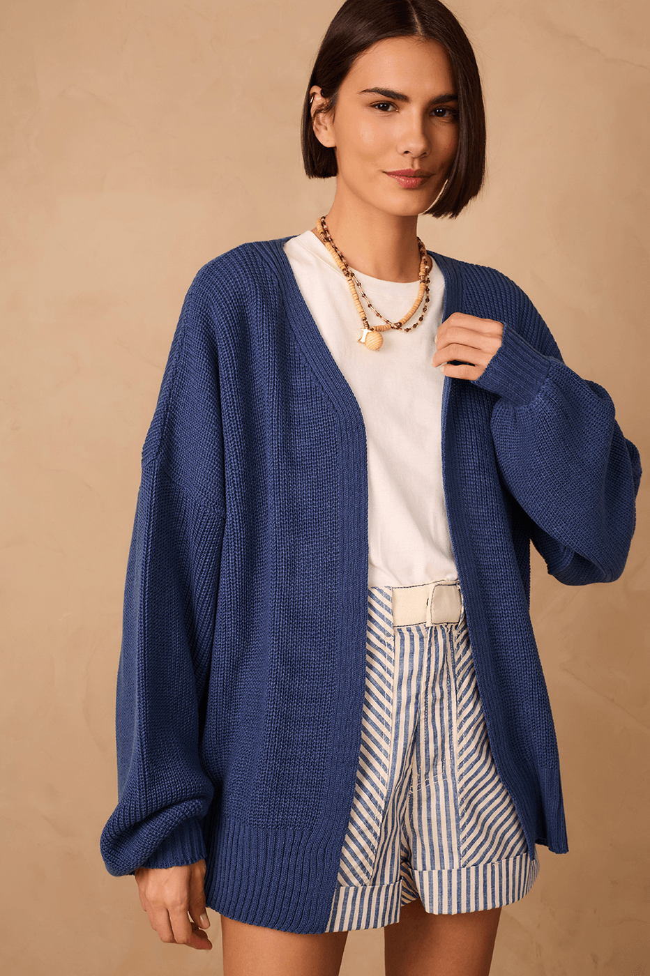 Blue Oversized Dropped Shoulder Tricot Cardigan_1