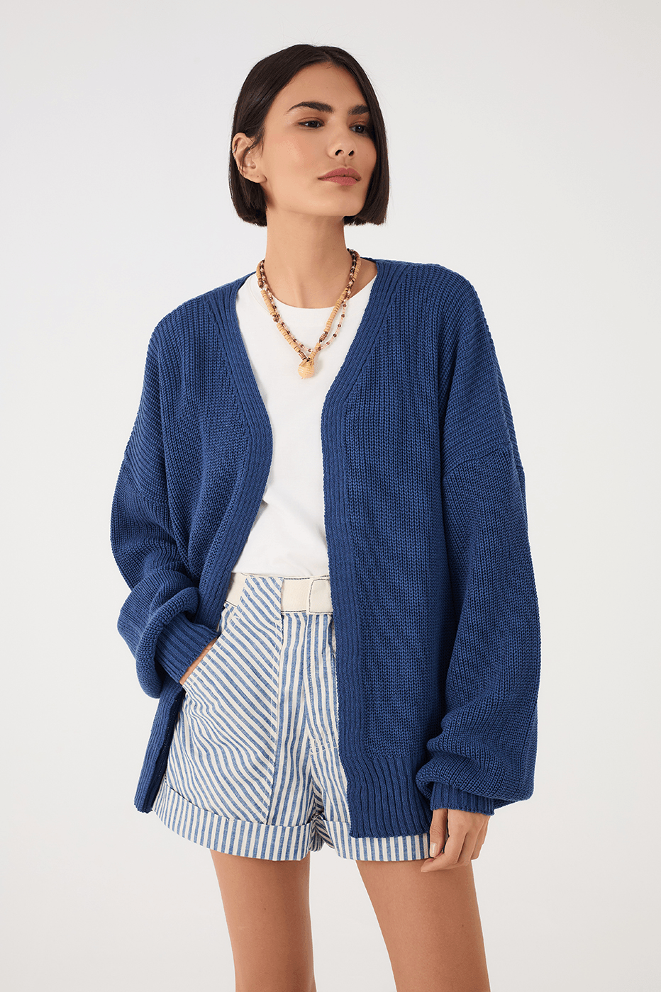 Blue Oversized Dropped Shoulder Tricot Cardigan_2
