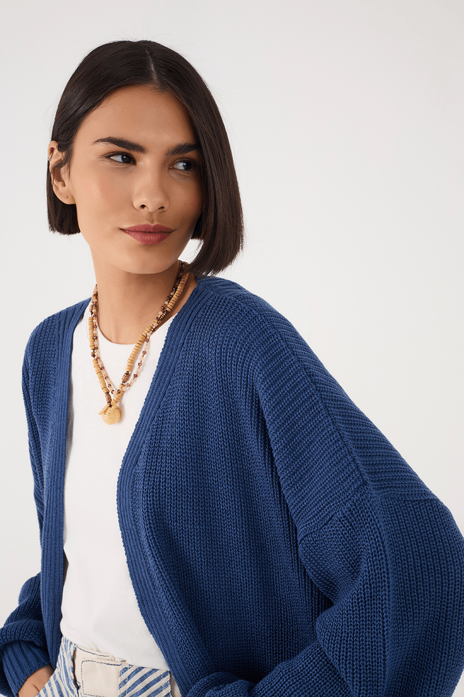 Blue Oversized Dropped Shoulder Tricot Cardigan_3