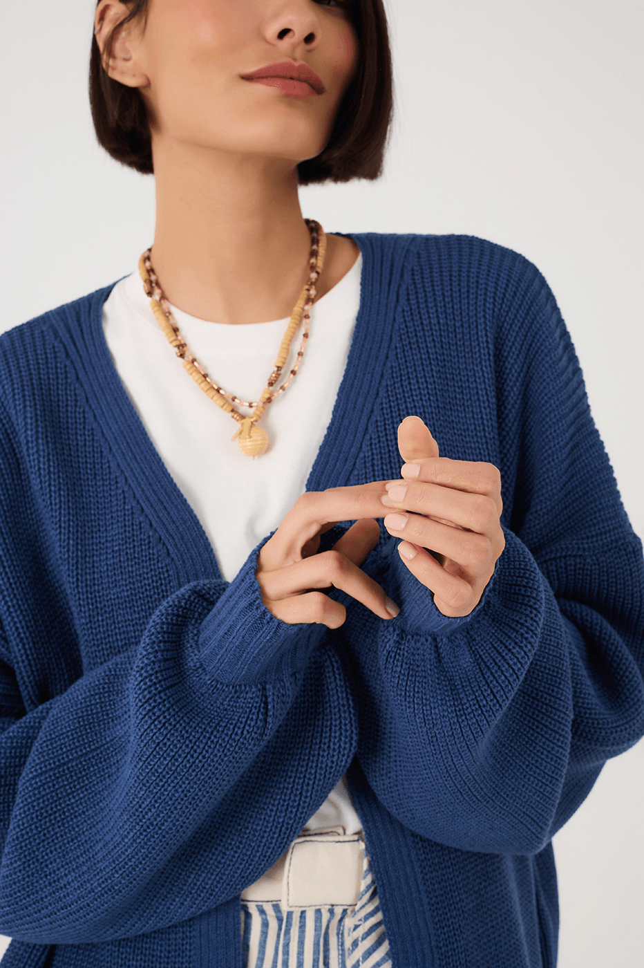 Blue Oversized Dropped Shoulder Tricot Cardigan_4