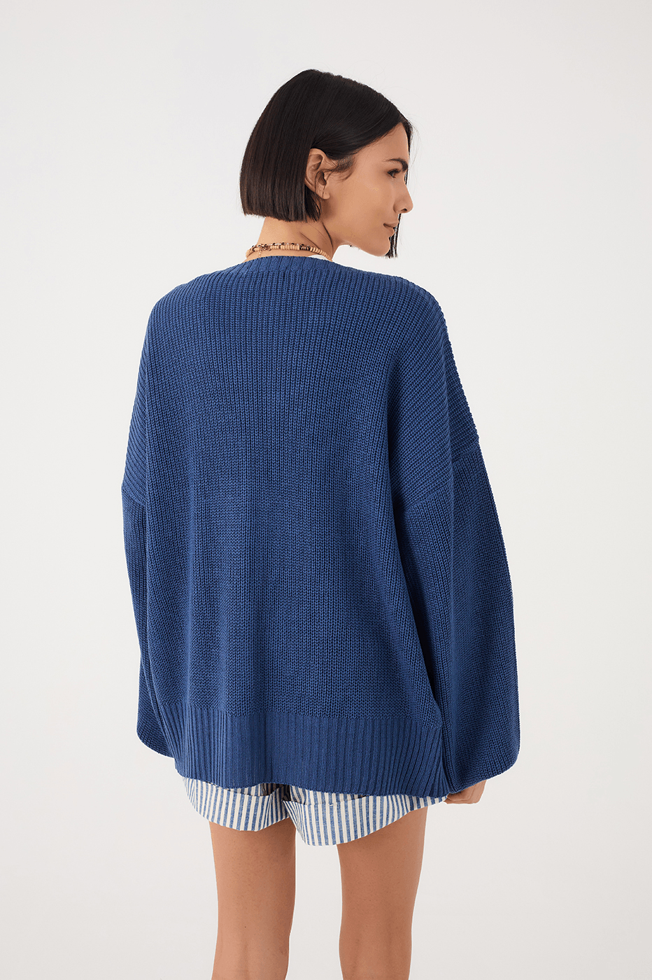 Blue Oversized Dropped Shoulder Tricot Cardigan_5