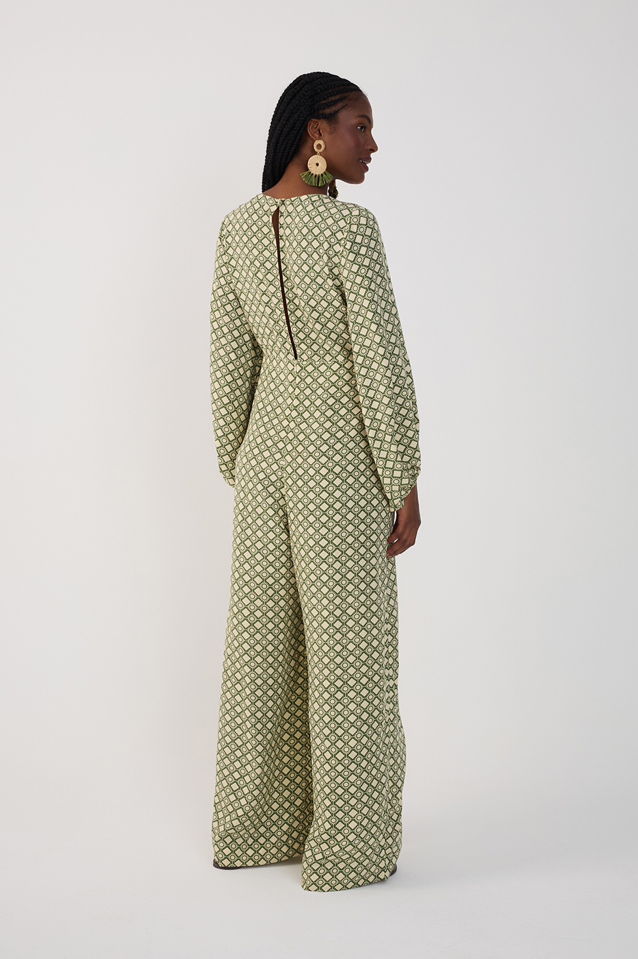 Green Amanhecer Ties Long Sleeve Jumpsuit_6