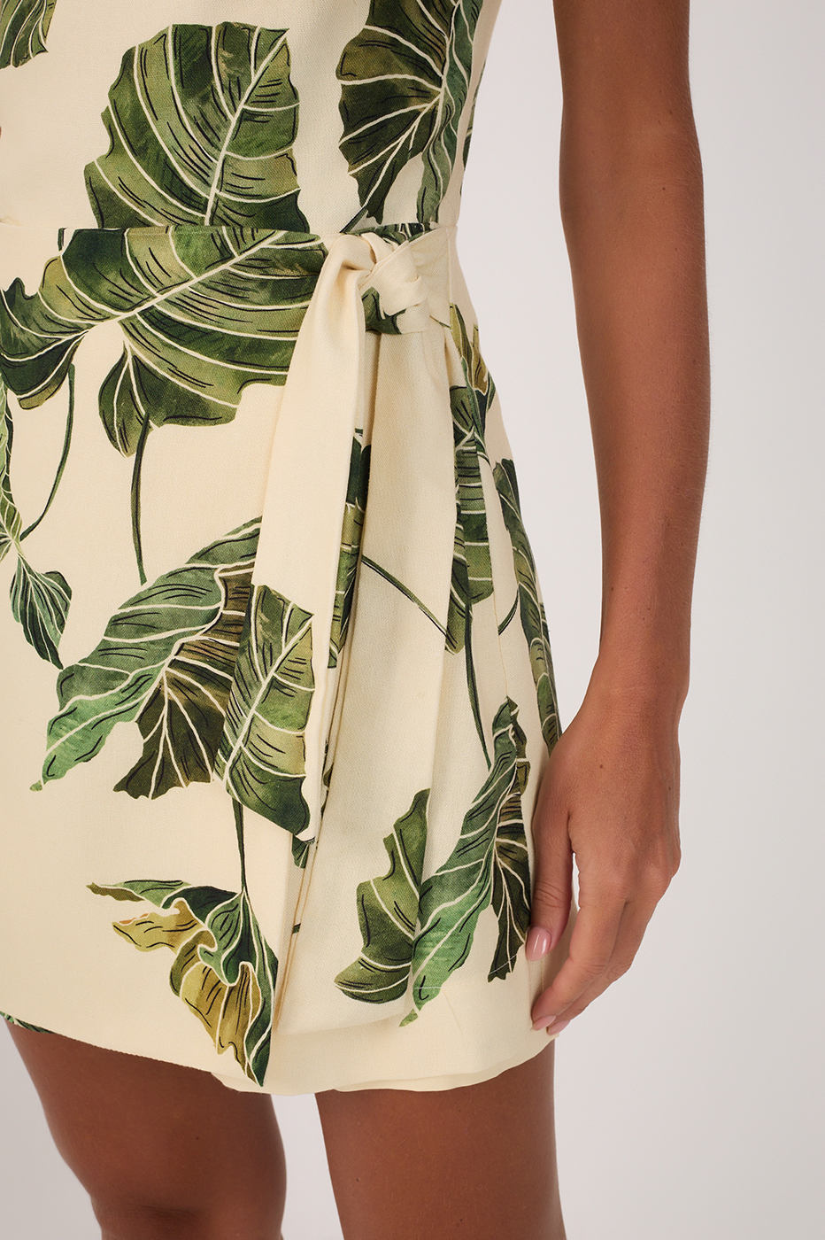 Beige Folhar Square Neck Wrap Romper_5