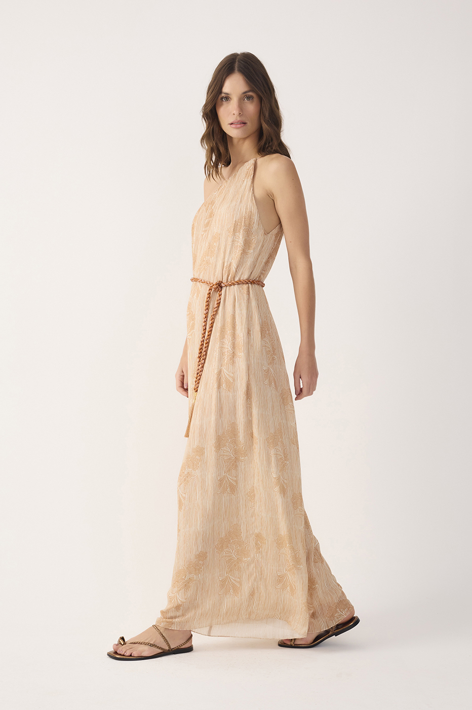 Beige Oceano One Shoulder Lurex Jumpsuit_3