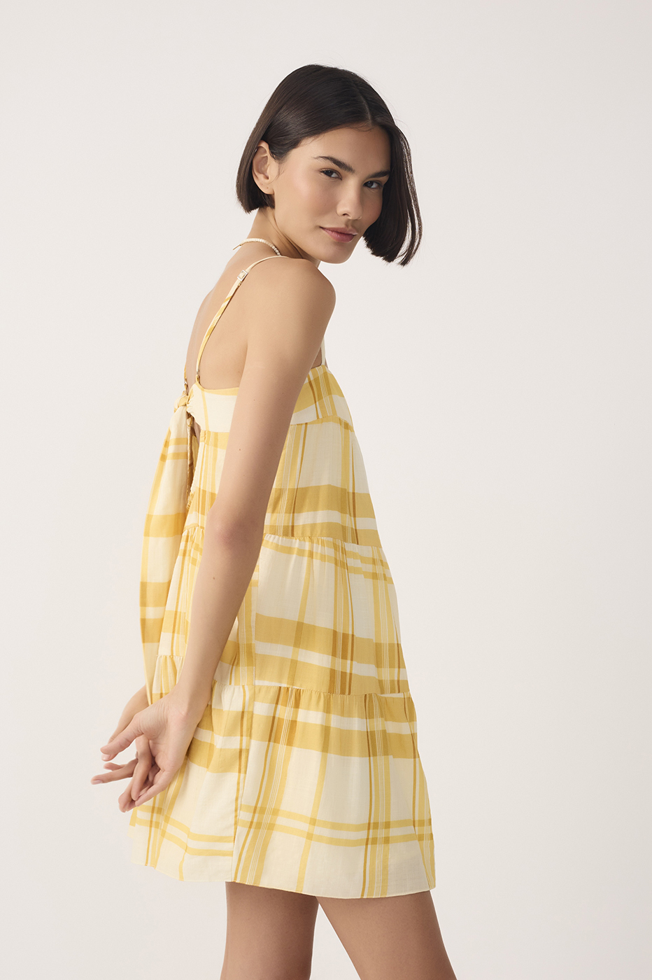 Yellow Frescor Square Neck Tiered Romper_4