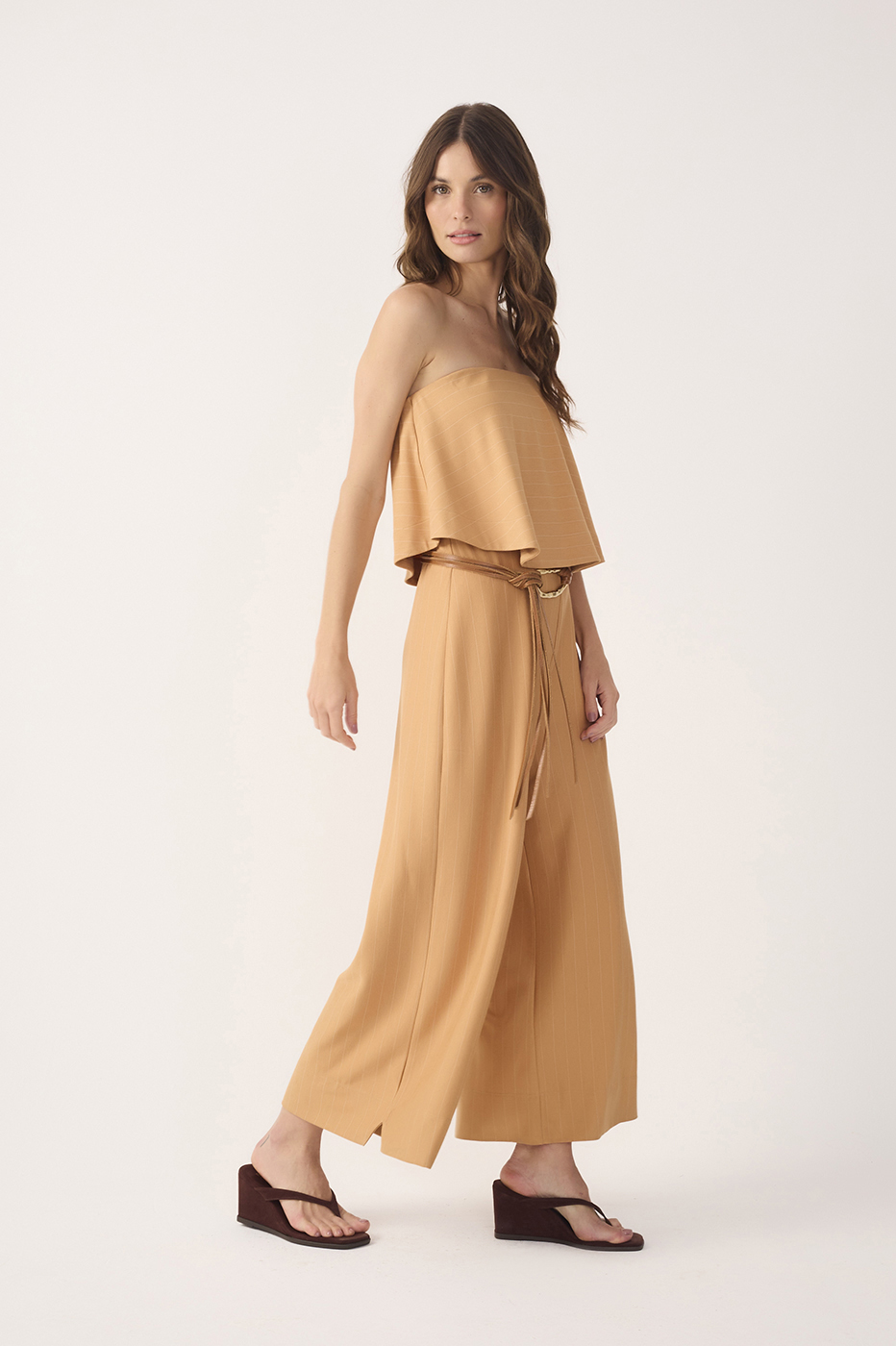 Brown Risca De Giz Strapless Layered Jumpsuit_3
