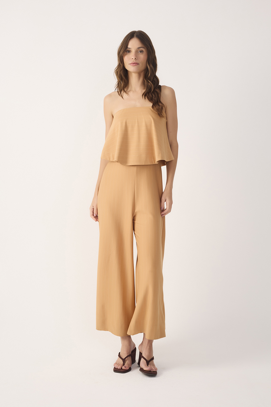 Brown Risca De Giz Strapless Layered Jumpsuit_4