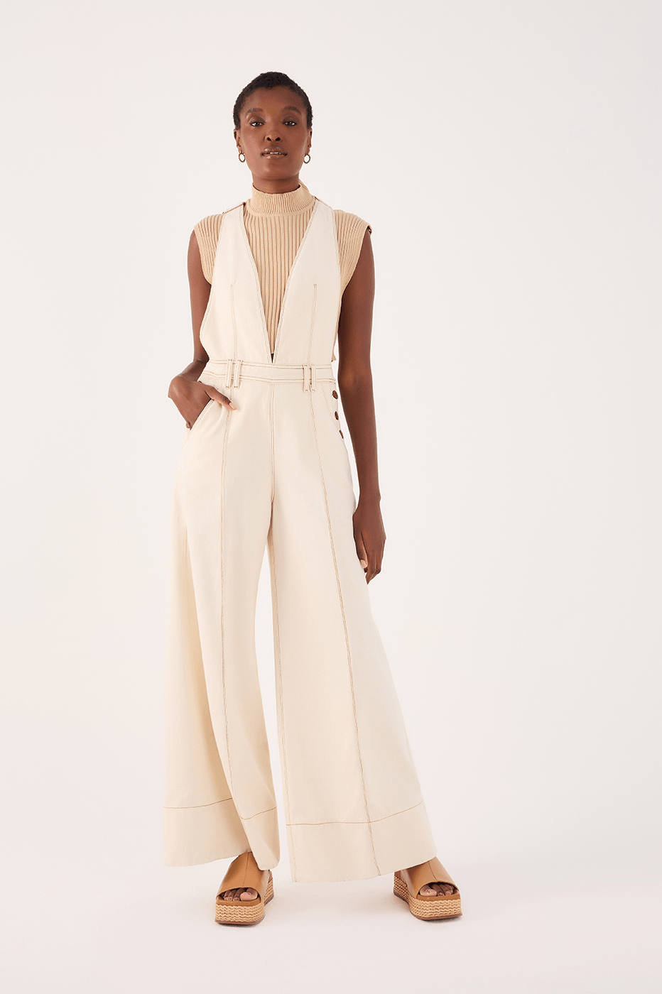 Pleated Button-Front Twill Overall