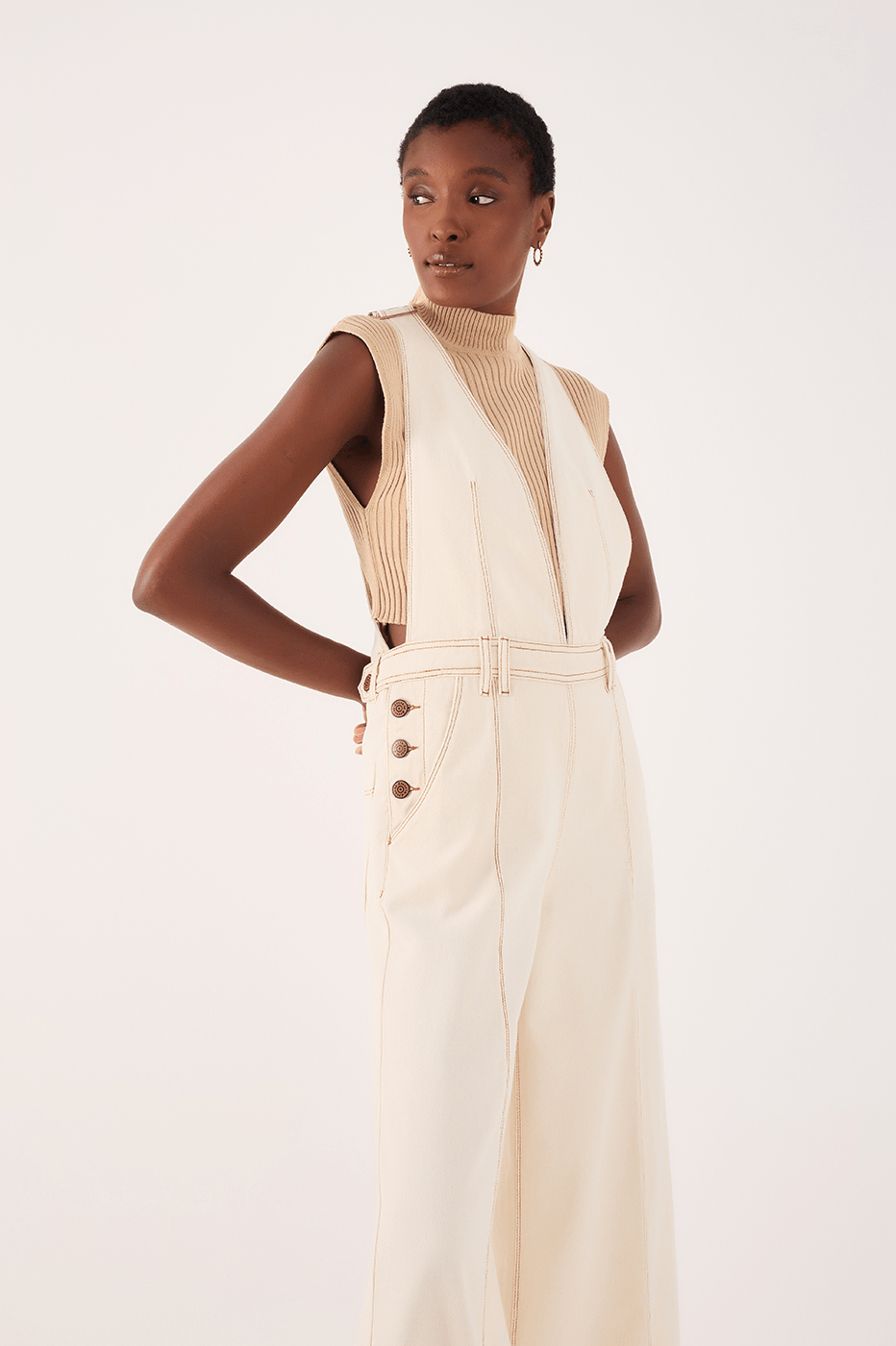 Pleated Button-Front Twill Overall