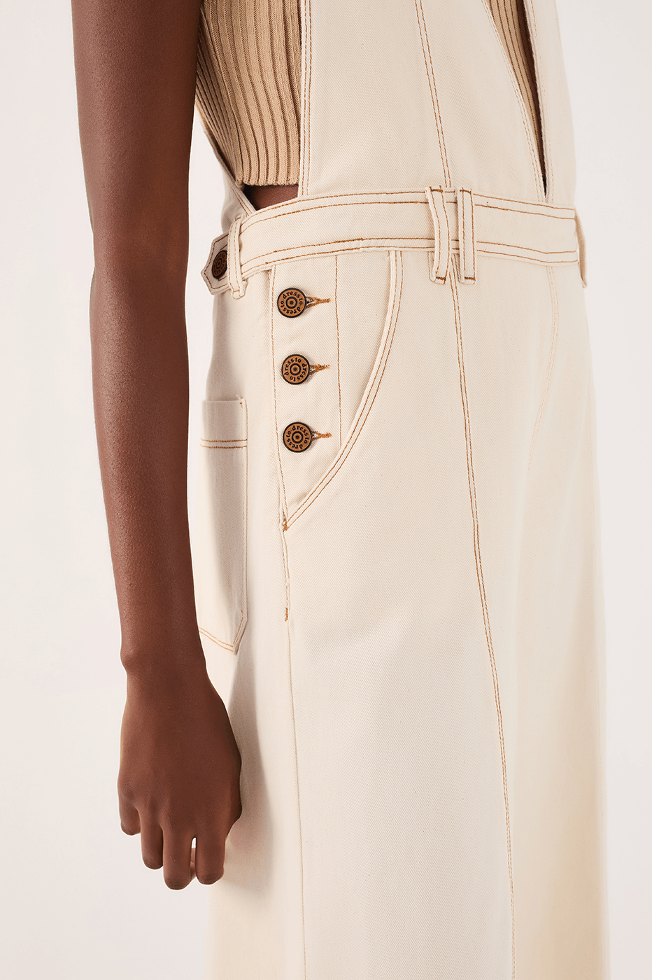 Pleated Button-Front Twill Overall