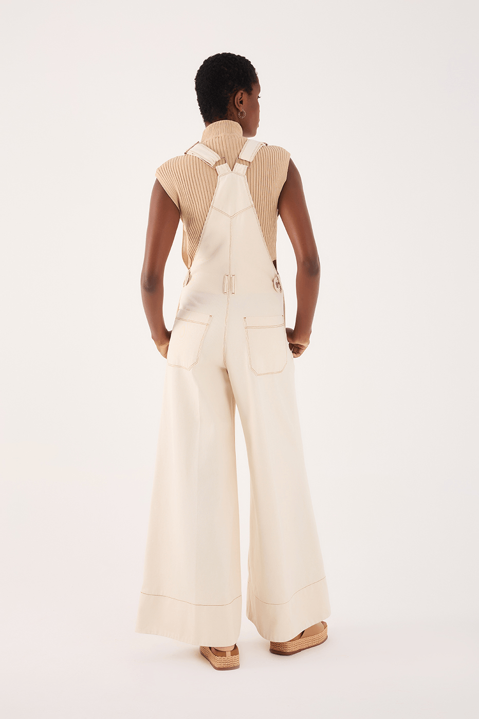 Pleated Button-Front Twill Overall