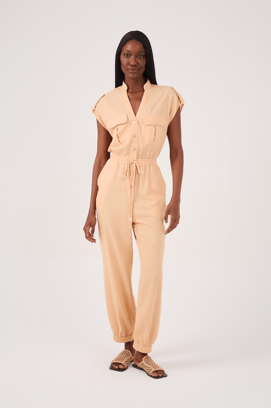 Beige Elastic Waist Jumpsuit_2