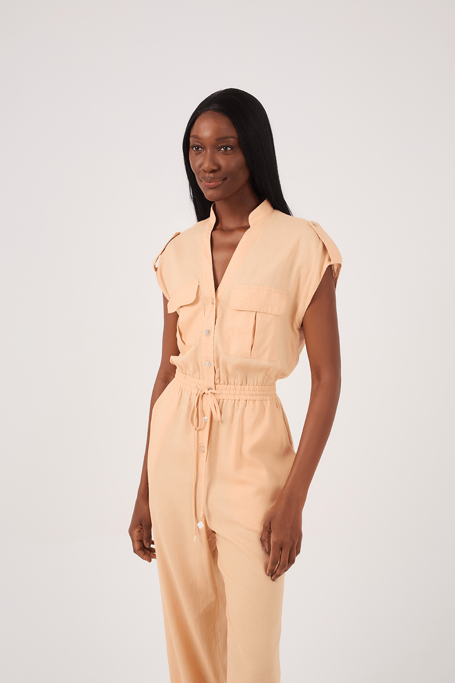 Beige Elastic Waist Jumpsuit_4