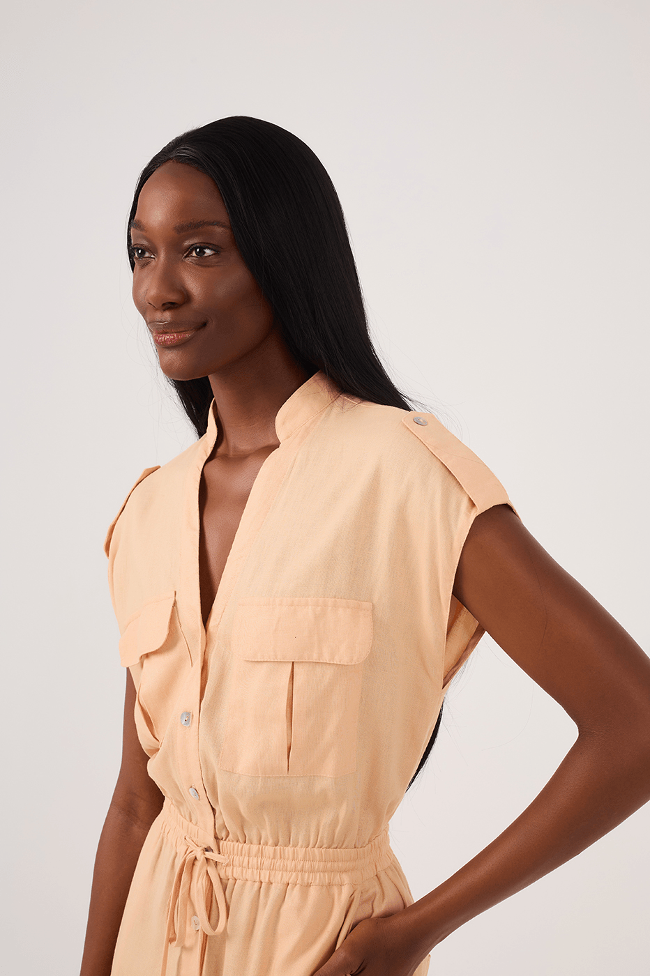 Beige Elastic Waist Jumpsuit_5