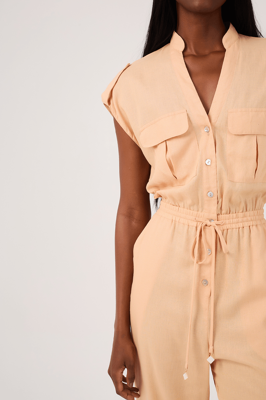 Beige Elastic Waist Jumpsuit_6