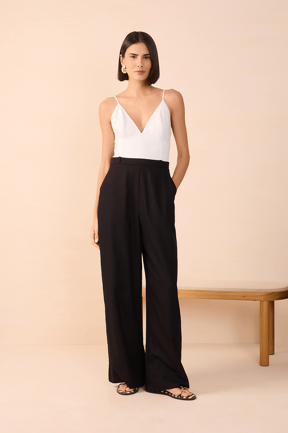 Black and White Linen Tailored Jumpsuit_1