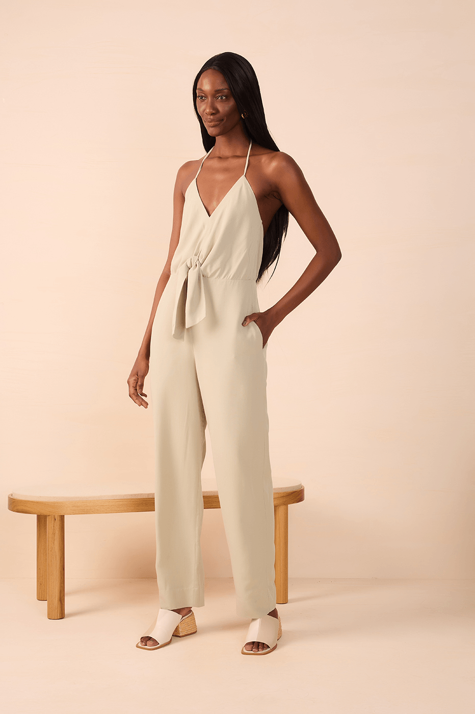 Green One-Shoulder Knot Jumpsuit_1