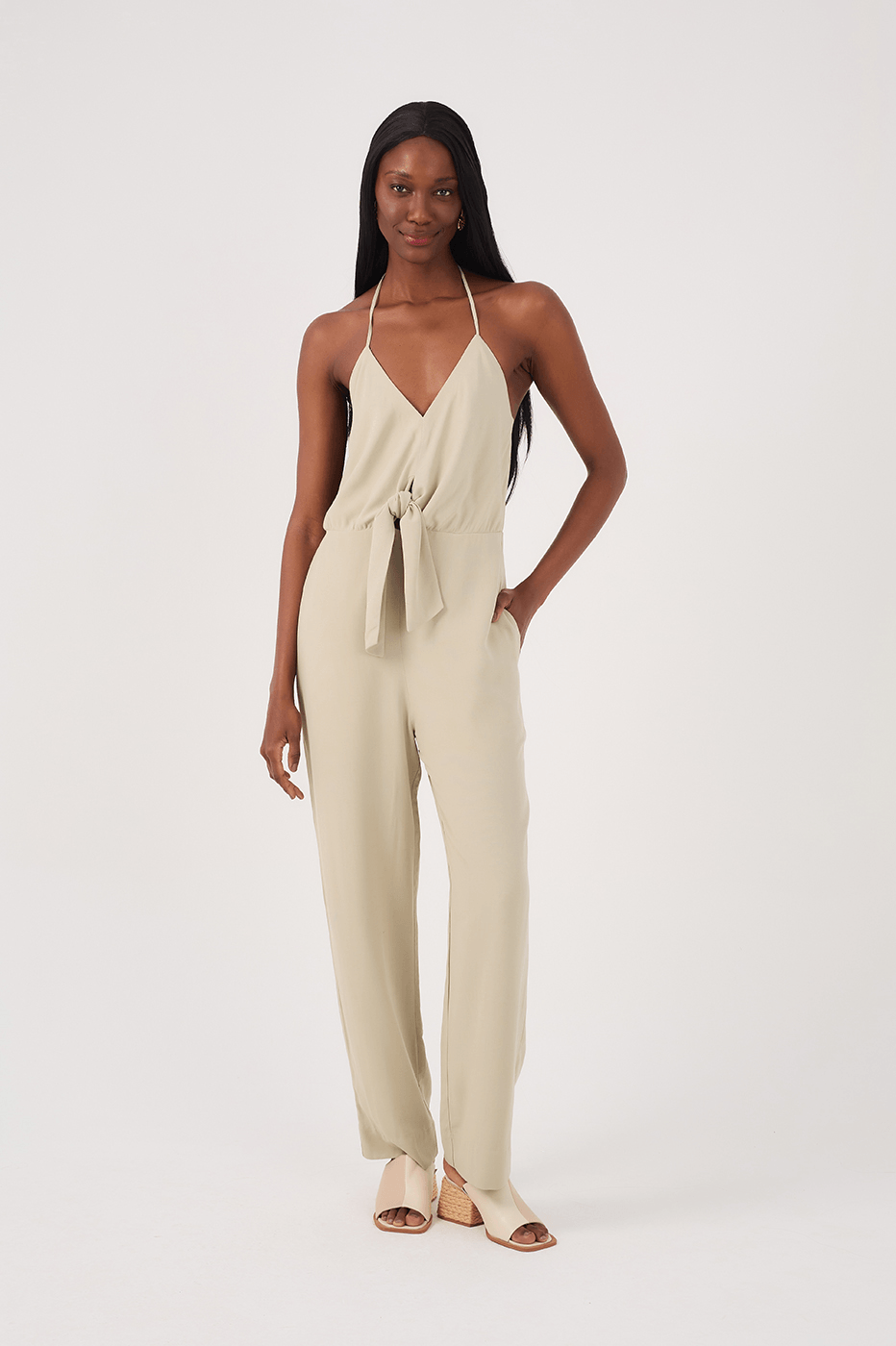 Green One-Shoulder Knot Jumpsuit_2