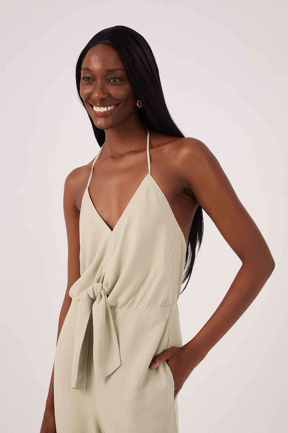 Green One-Shoulder Knot Jumpsuit_3