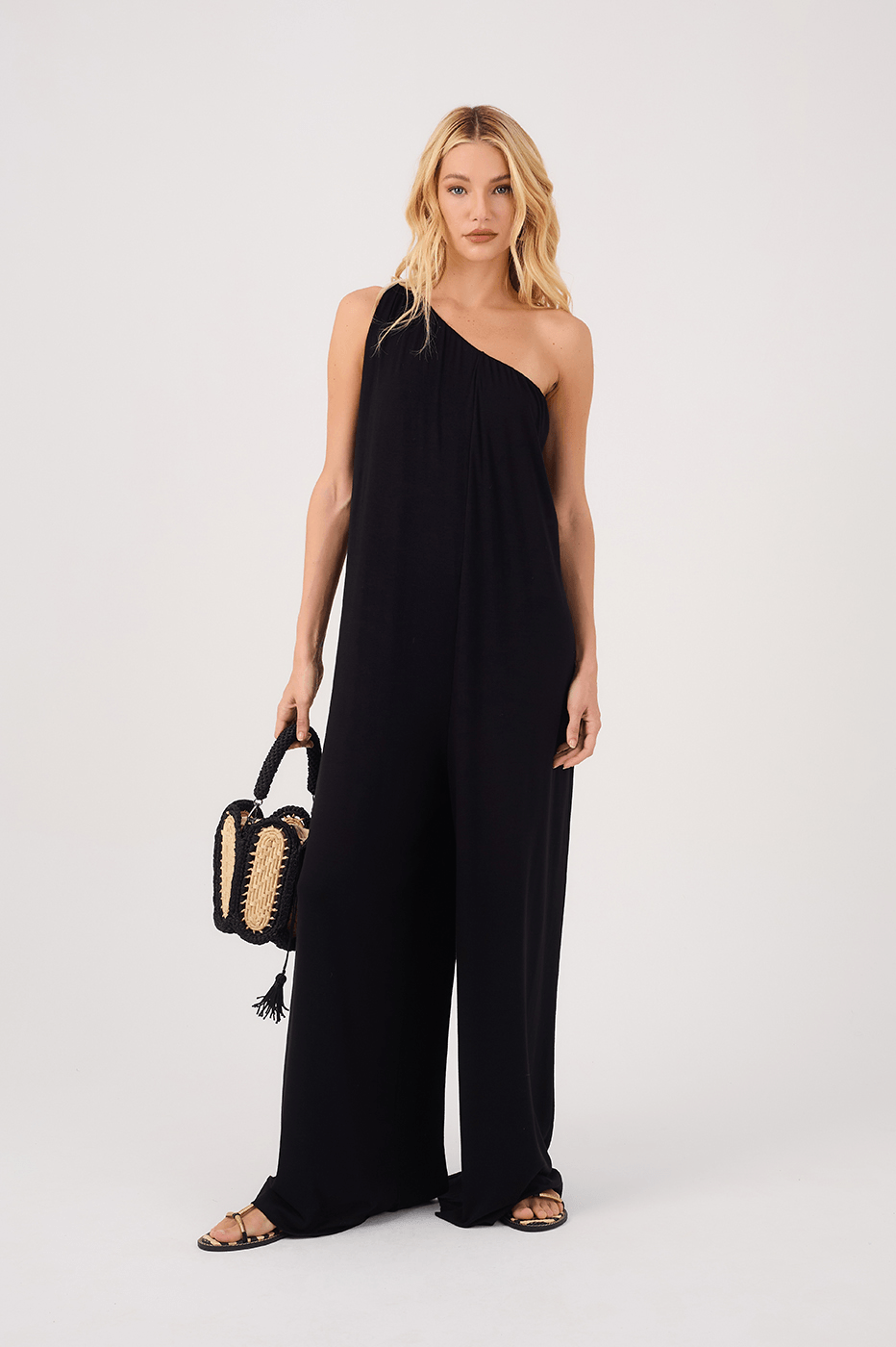 Black One-Shoulder Crepe Knit Jumpsuit_2