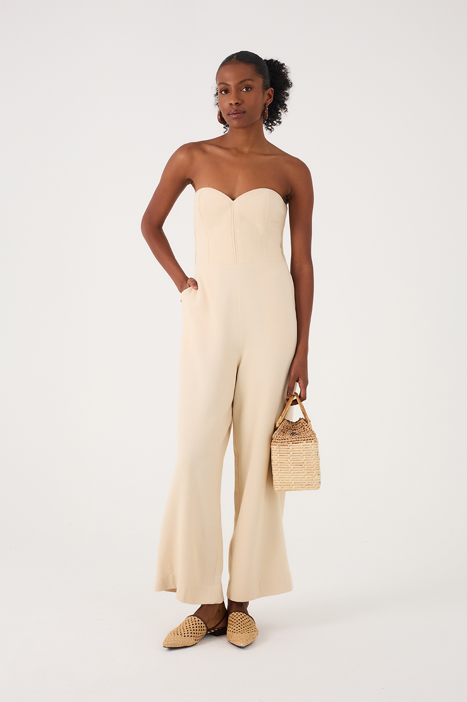 Off-White Topstitched Strapless Linen Jumpsuit_2