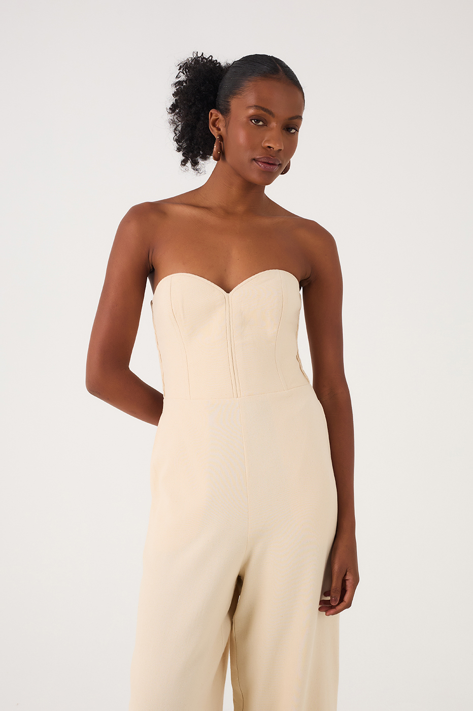 Off-White Topstitched Strapless Linen Jumpsuit_4