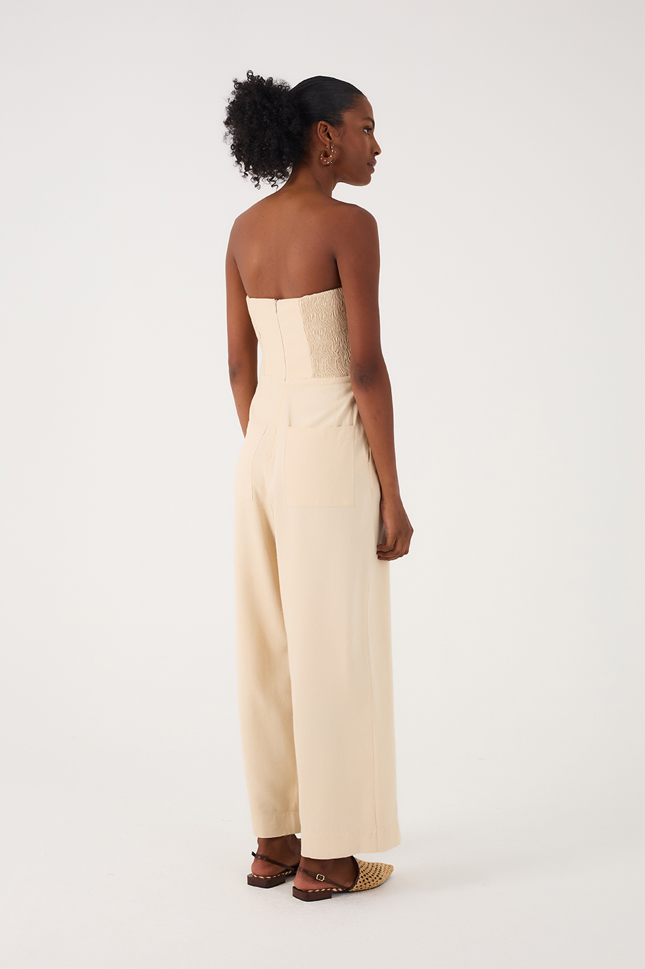 Off-White Topstitched Strapless Linen Jumpsuit_6