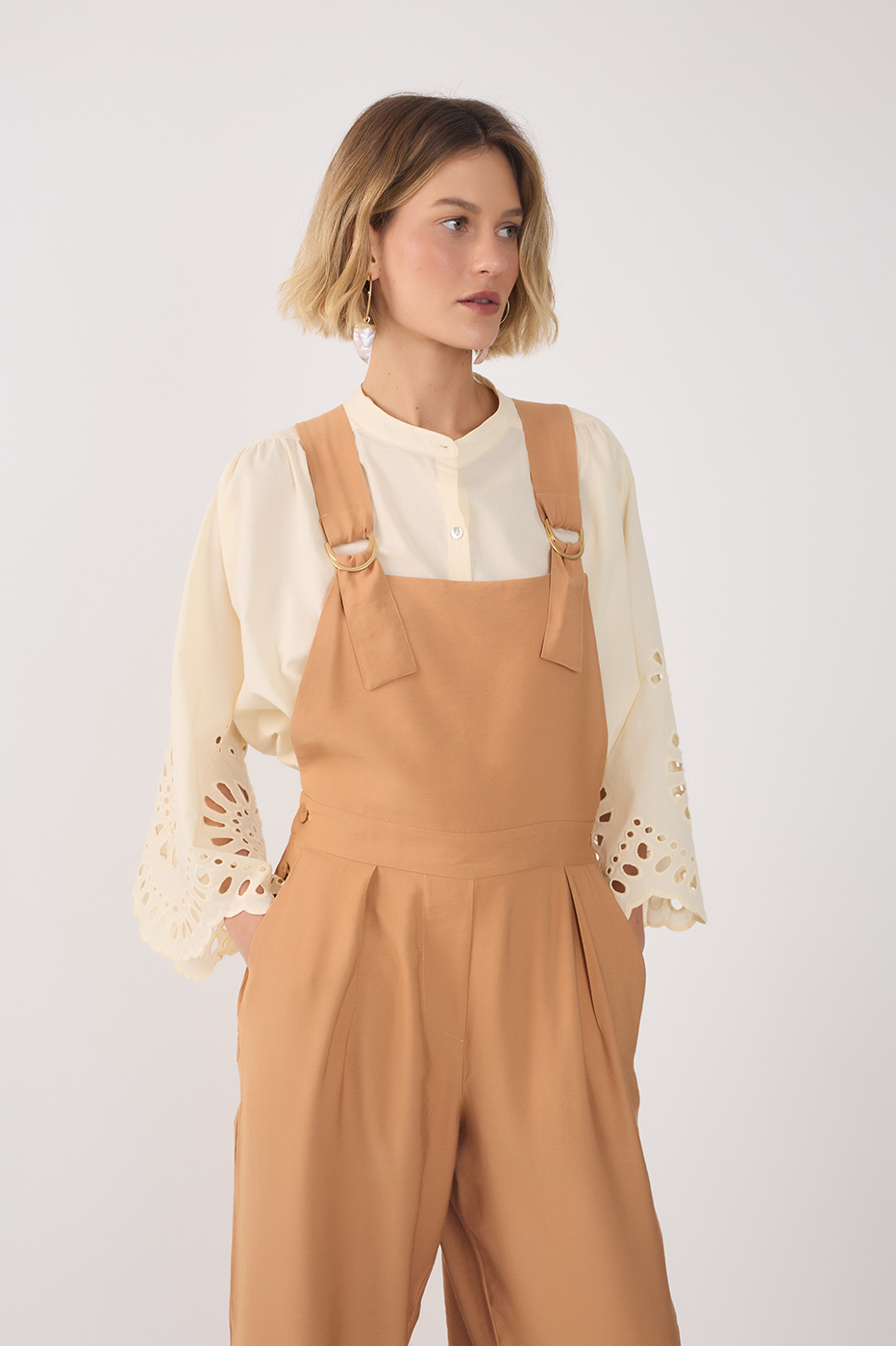 Beige Buckled Ties Pockets Jumpsuit
