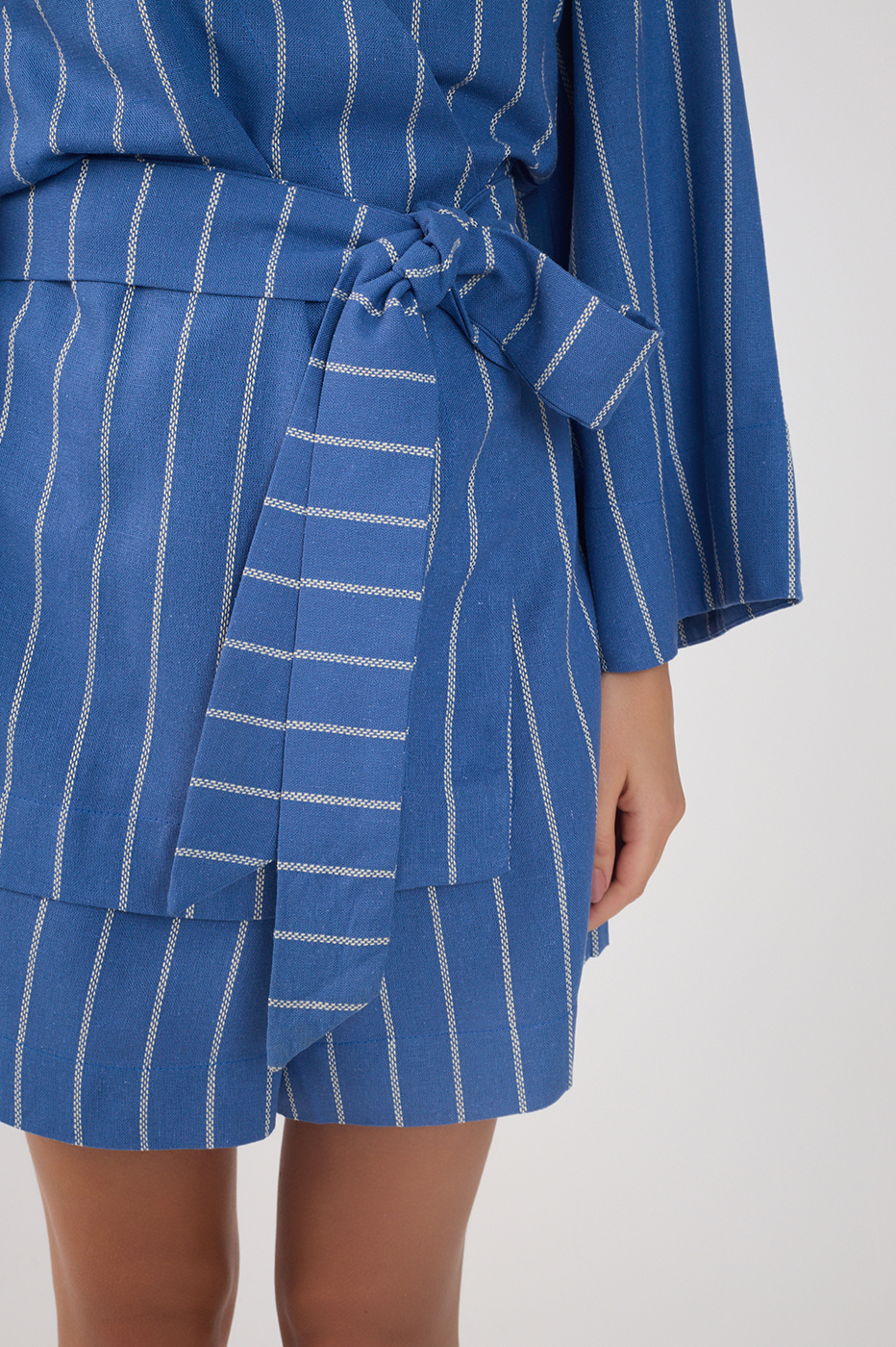 Blue Stripes Belted Kimono Sleeve Romper_6