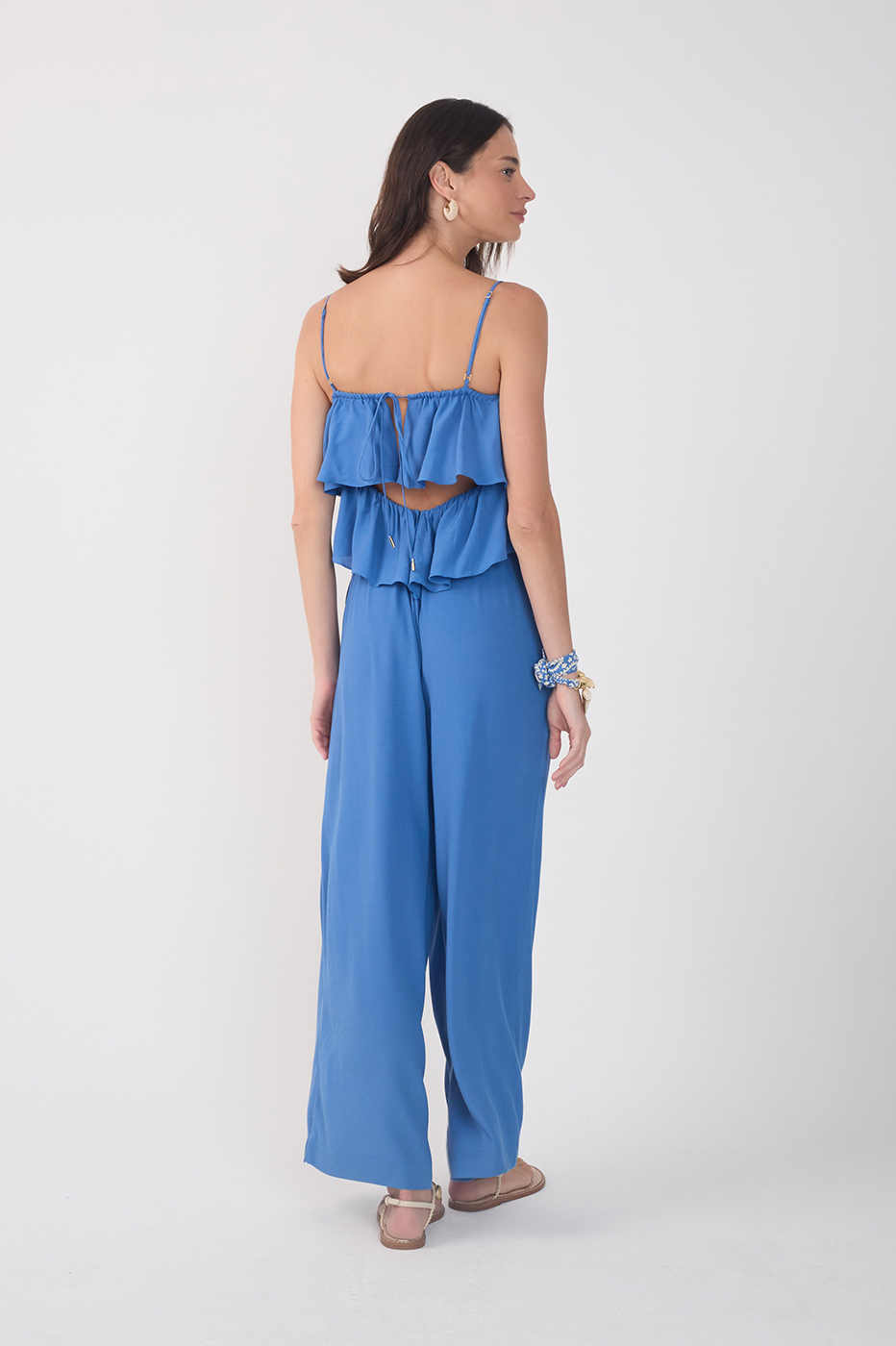 Blue Layered Bodice Pockets Crepe Jumpsuit_5