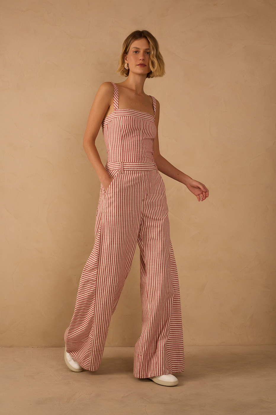 Red Stripes Removable Straps Jumpsuit