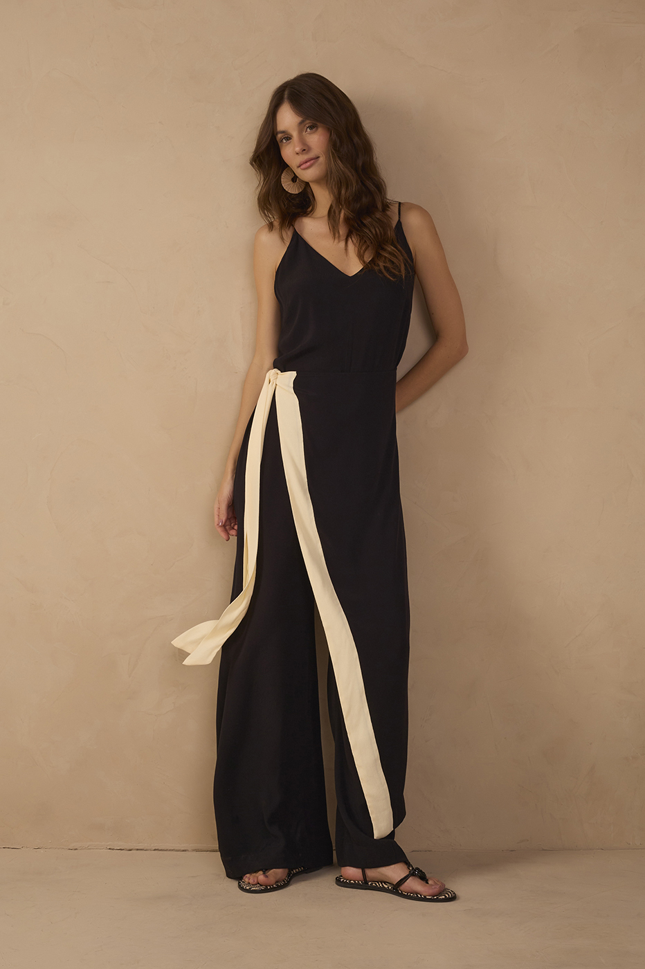 Black Side Tie Crepe Jumpsuit_1