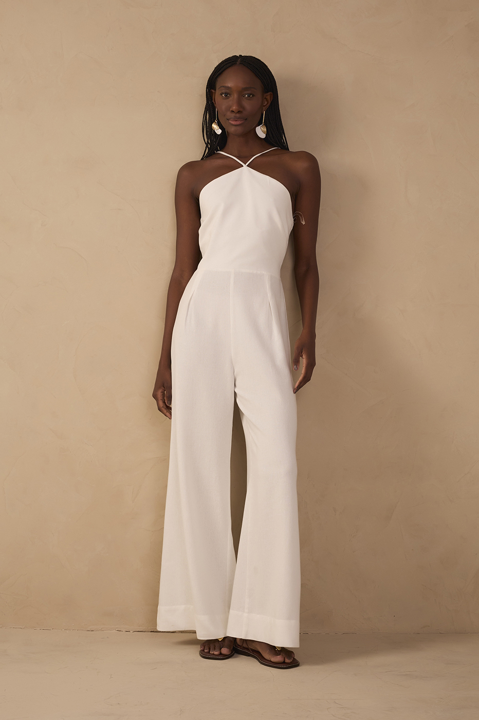 Off-White Pleated Halter Neck Linen Jumpsuit_1