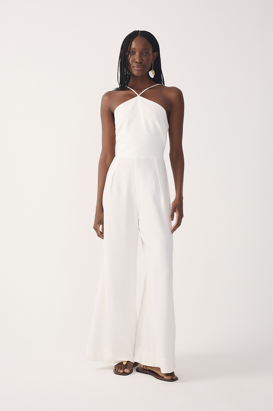 Off-White Pleated Halter Neck Linen Jumpsuit_2
