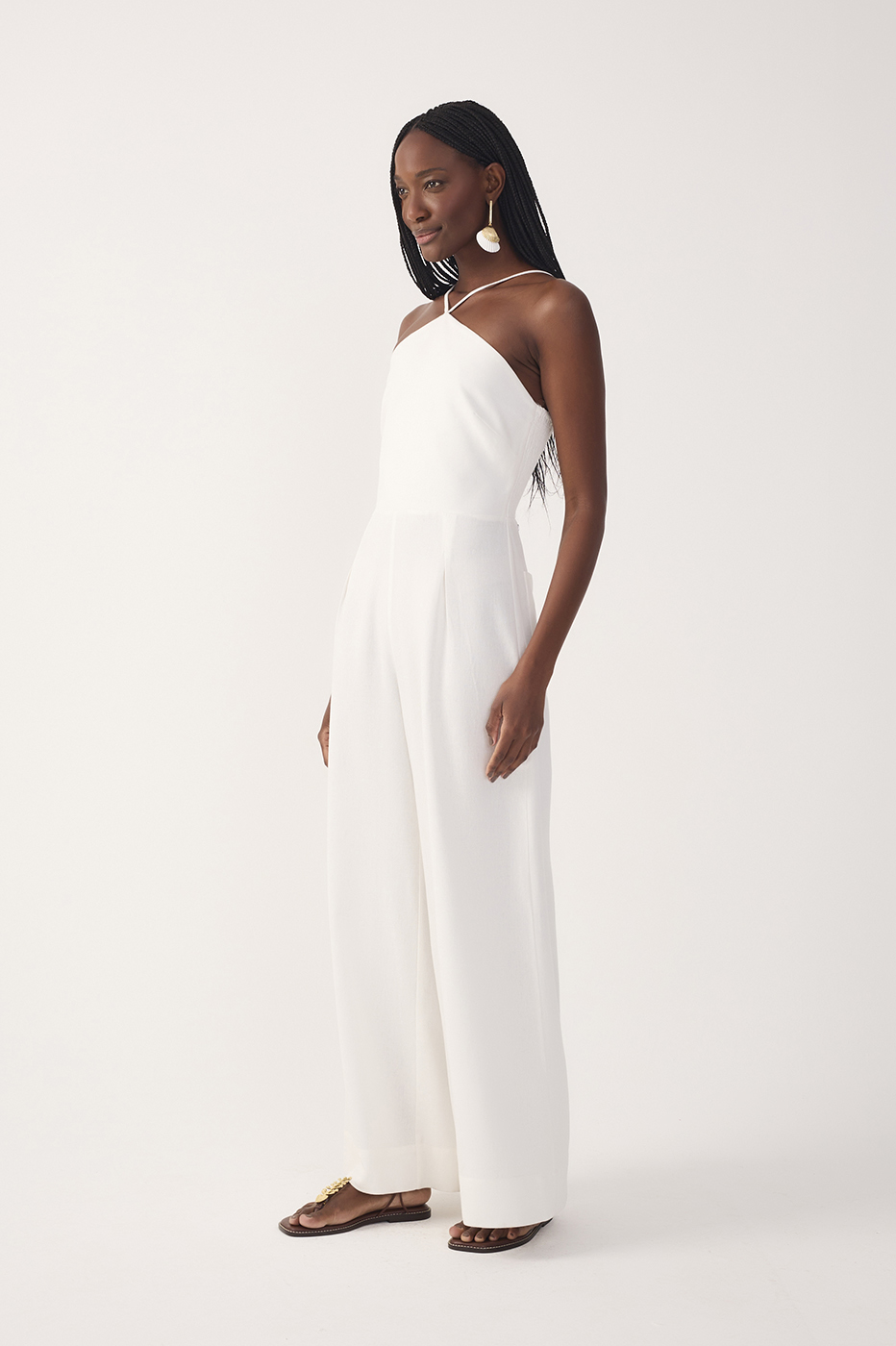Off-White Pleated Halter Neck Linen Jumpsuit_3